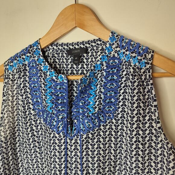 J. Crew Embroidered Sleeveless Top Cotton Silk Geometric - Picture 7 of 10